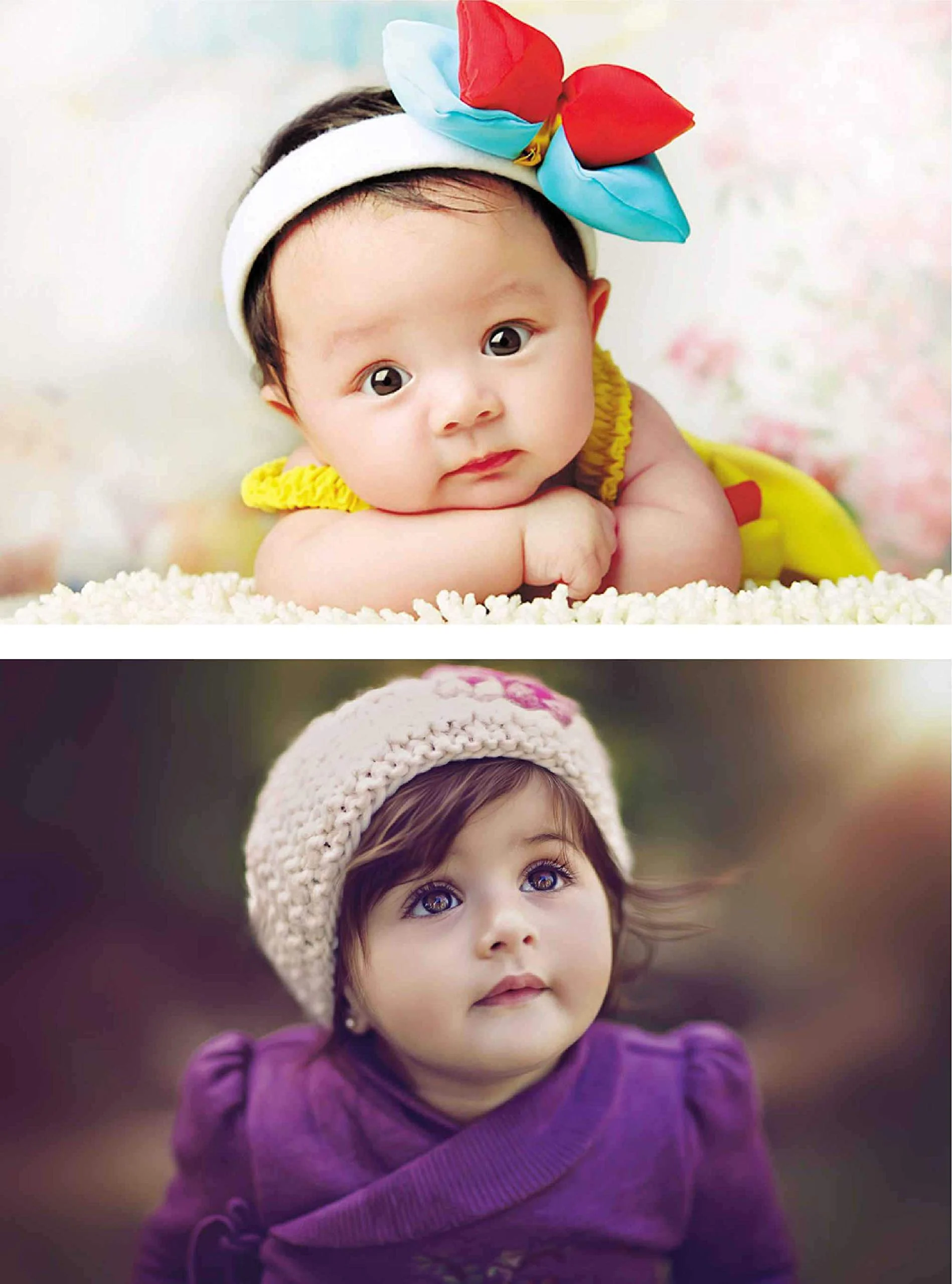 two babies split screen newborn and toddler female