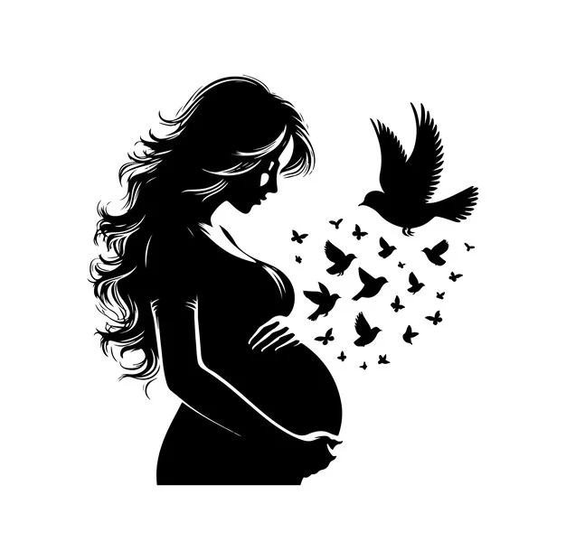 pregnant silhouette with birds