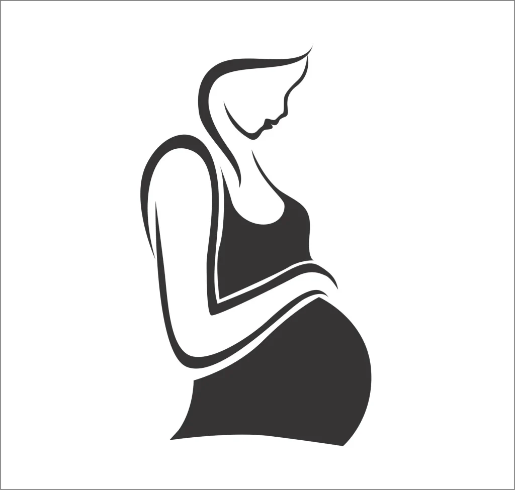 silhouette of a pregnant woman gently cradling her belly, depicted in a minimalist style